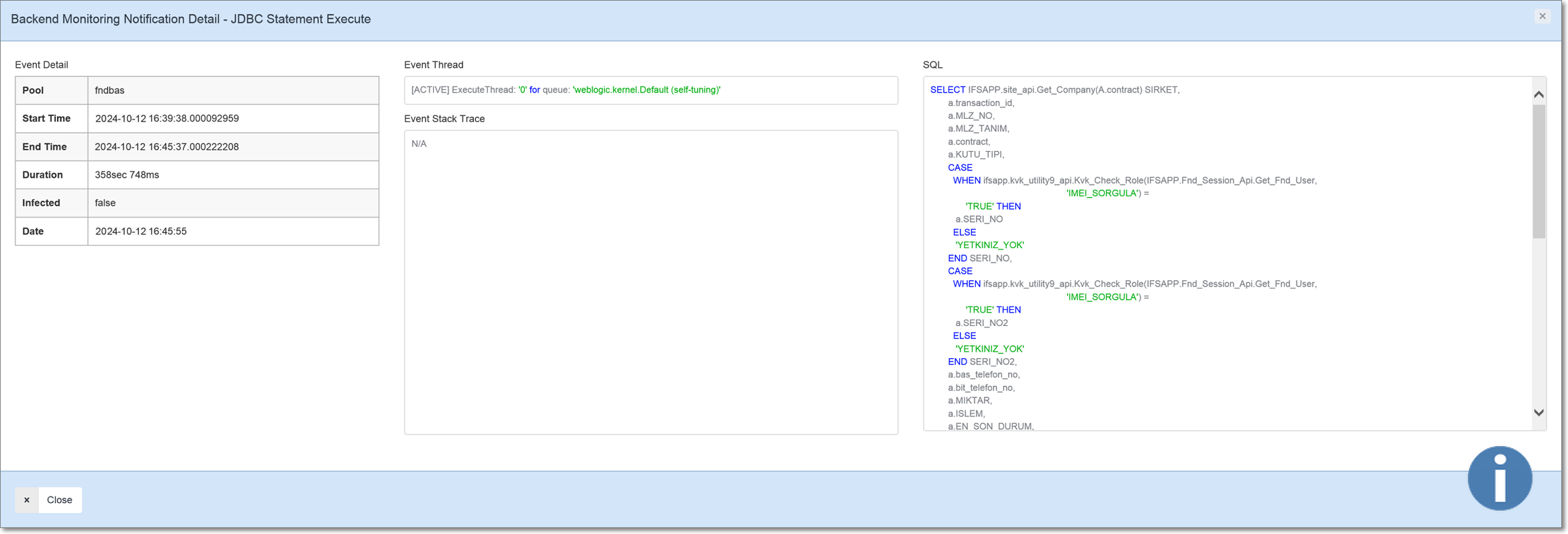 WLSDM: SQL Notification/ALARM for IFS Domains