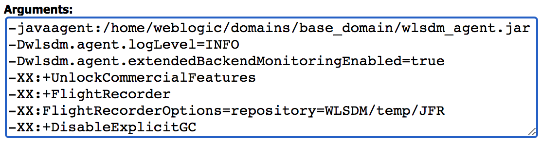 Weblogic Managed Server JVM Arguments