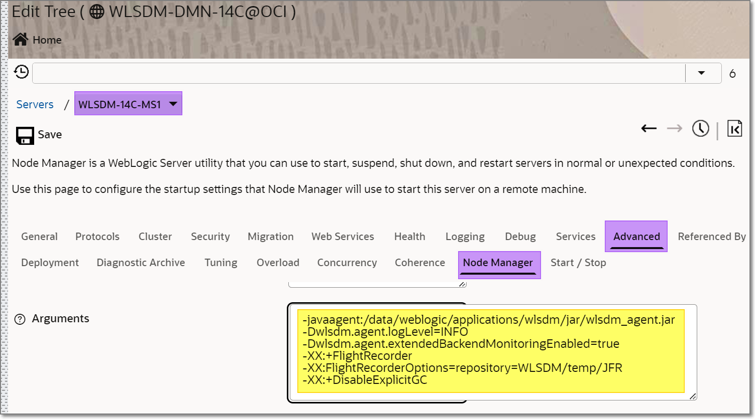 Weblogic Managed Server JVM Arguments